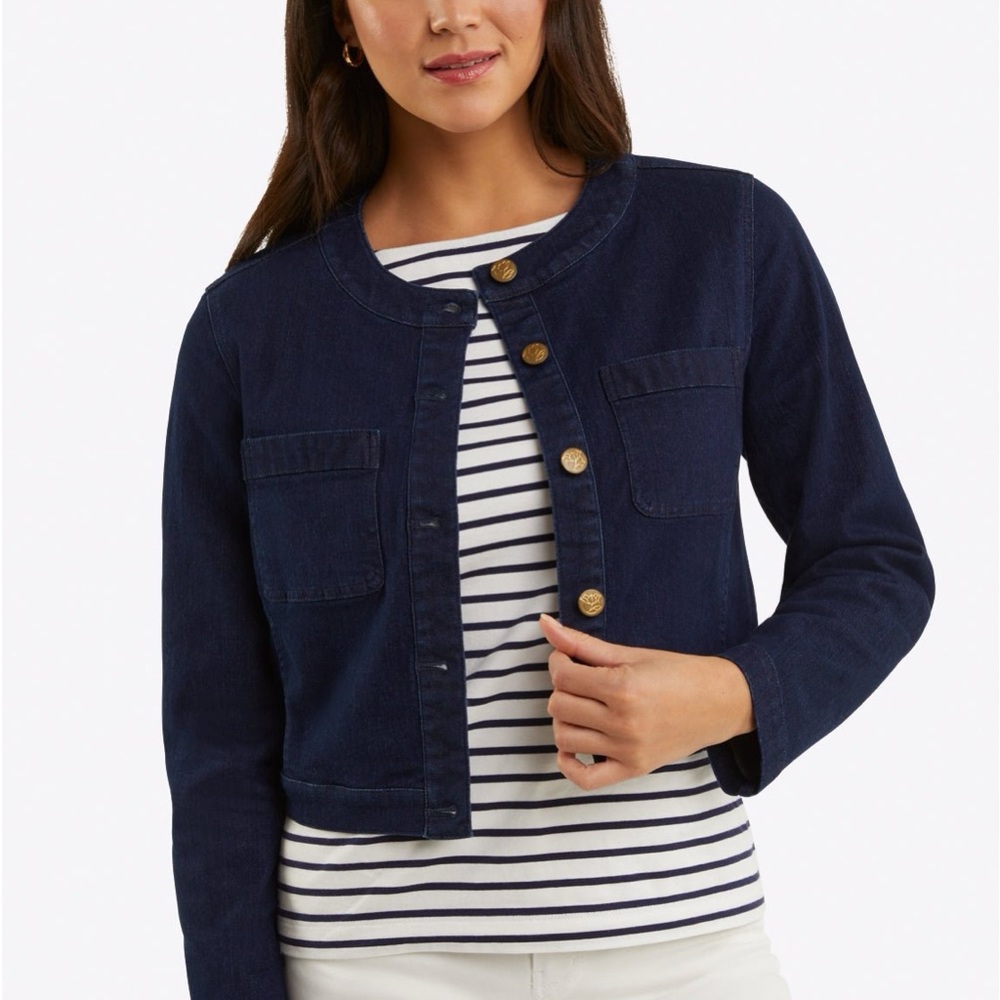 Draper James Denim Collarless Jacket